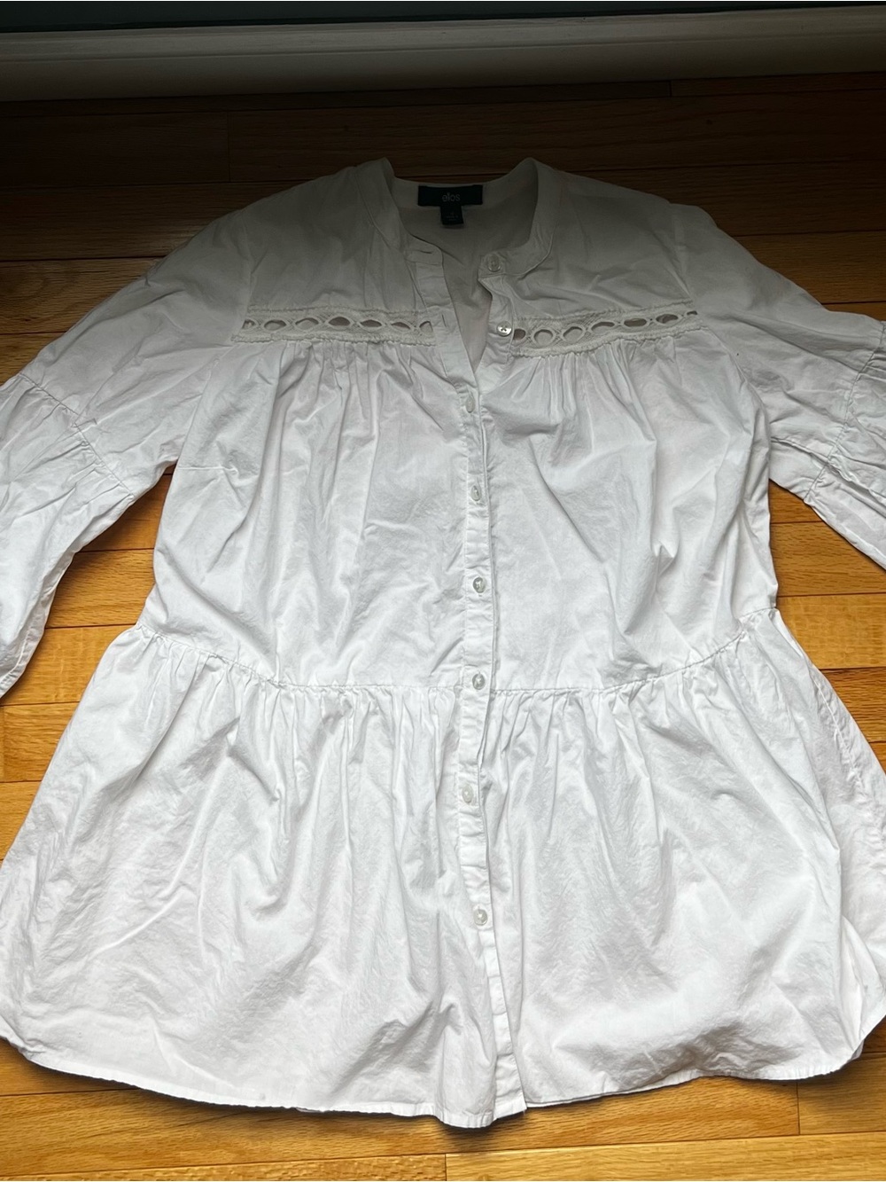 Ellos White Eyelet Lace Babydoll Tunic Blouse Tiered Bell Sleeve Top Size 12
